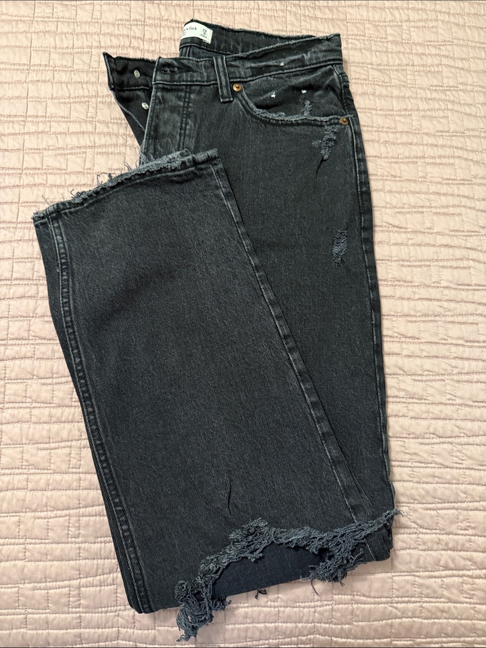 Abercrombie & Fitch Women's Washed Black Distressed The Dad High Rise Jeans